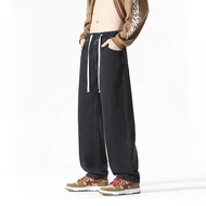 (LW) Celana jeans pria panjang celana kulot pria celana jeans gombrang pinggang karet korean style