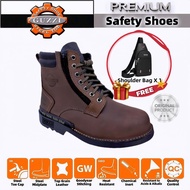 Safety Shoes Guzzi 0155-922– Lace & Double Zip Mid Cut Shoes Leather Steel Toe Cap Rubber Outsole