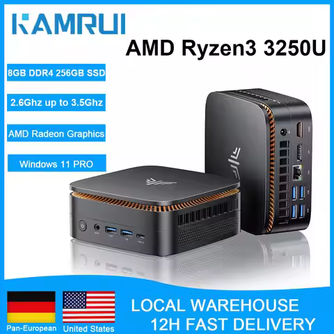 KAMRUI AMD R3 3250U 3.5Ghz Mini PC 8GB DDR4 256GB SSD Mini Computer 2.4+5G WiFi/BT4.2 4K@60Hz UHD De