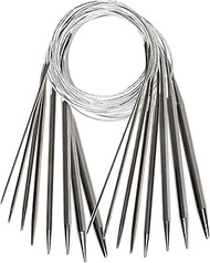 Loren 8pcs Stainless Steel Circular Knitting Needles 100 cm, Set of Various Sizes Crochet Knitting N