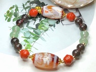 Tibetan Dzi Beads Carnelian Aquarius Dzi with Tiger Tooth Dzi Beads 藏传红玉髓宝瓶天珠配虎牙天珠 21.8x13.3mm