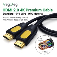 VegGieg HDMI2.0 HD Cable 4K 60Hz Ultra-Definition Image Quality Gold-Plated Connector Anti-Interfere