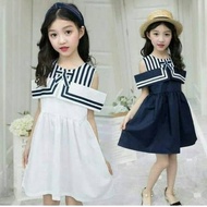 Adulty DRESS REAGANY | Imported Children's DRESS | White & NAVY | 4y - 9Y