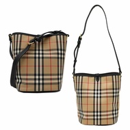 【門市全新現貨】BURBERRY LL MINI ASHBY CHECK 經典格紋帆布水桶包斜背包 (附原廠塵袋)