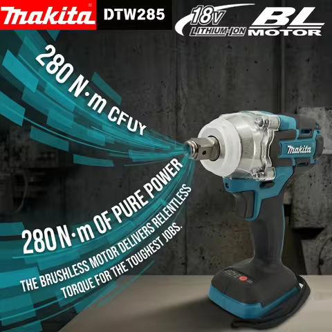 Makita DTW285 18V Cordless Impact Wrench 280Nm For Heavy Equipment M10-M20 Bolt Brushless For Makita