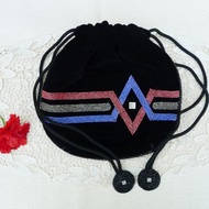 80s Black Velvet Pierre Balmain drawstring Beaded pouch in graphic patttern