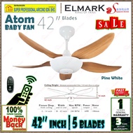 Elmark Baby Fan Atom 42 inch Ceiling Fan with Remote Control | 5 ABS blades | AC Motor | Pine White