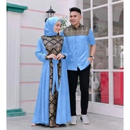 SERBA Gamis Batik Kombinasi Polos Tearu 222 Modern Couple Baju Muslim