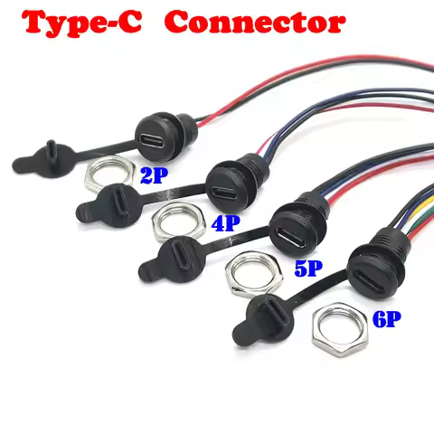2P 4P 5pin 6Pin USB-C high current charging socket with PH2.0 nut snap lock plate Type-C female wate