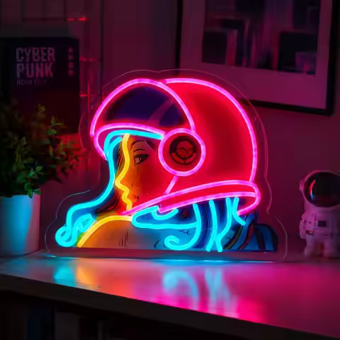 Anime Biker Girl LED Neon Sign USB Helmet Girl Neon Light Wall Decor for Gaming Room Bedroom Bar Cyb