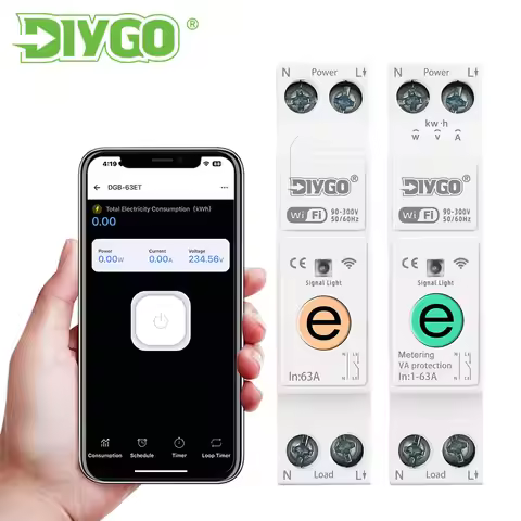 DIY GO ewelink 1P+N 63A MCB WIFI Smart Switch Energy Meter Kwh Metering Circuit Breaker Timer Relay 
