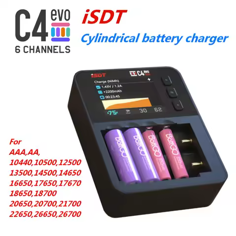ISDT C4 EVO Smart Battery Charger with Type-C QC3.0 Output for AA AAA Li-ion Battery with IPS Displa