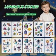 10pcs Children Temporary Tattoo Stickers, Cartoon Astronaut, UFO, Planet Patterns, Glow-In-The-Dark,