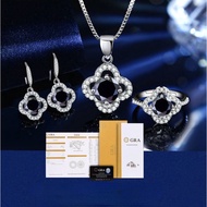 [With Gra Certificate] Real Moissanite Set s925 Silver 4 Carat Four-leaf Clover Black Moissanite Dia