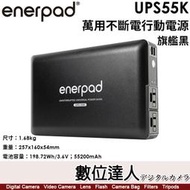 【數位達人】enerpad UPS55K 萬用不斷電行動電源【小電盾】旗艦黑／最小不斷電系統／55200mAh