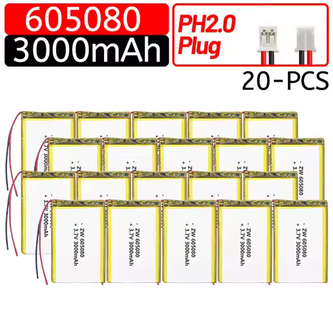 2-20pcs 3.7V 3000mAh 605080 Lithium Polymer i ion Rechargeable Battery for power bank Air purifier h