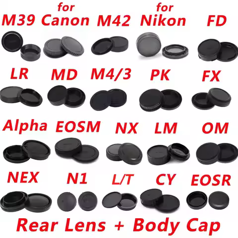 10pcs / 5pcs Rear Lens Cap + Camera Body Cap Set for Sony E Canon FD Nikon Olympus OM M4/3 Minolta M
