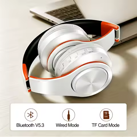Earphone Bluetooth Wireless Headset HIFI Stereo Mic Headphone with SD/TF Card/FM Audio Modes for iPh