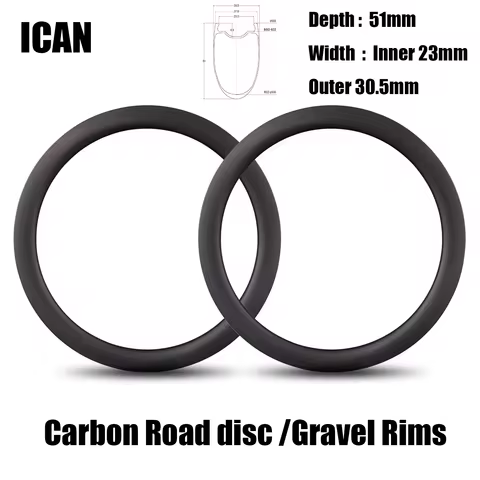 ICAN Carbon Road Bike Rims 700C 51C Wide 30.5mm Deep 51mm Toray T700 And T800 Carbon Fiber Super Lig