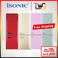 [FREE SHIPPING] Isonic Double Door Vintage Refrigerator - Creamy White/Light Green/Red/Pink IDR-BCD261LH