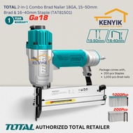 TOTAL 2-in-1 Combo Brad Nailer 18GA, 15–50mm Brad & 16–40mm Staple (TAT81501)