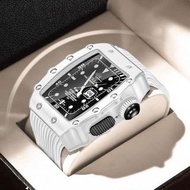 A1 白色 Apple watch 陶瓷塗層 鋅合金錶殼 錶帶 steel watch case w/ rubber strap - watch band designed for iWatch Series 7/6/5/4/SE 44mm 45mm (RM style 金屬改裝)