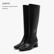 [SAPPUN] Elif Square Long Boots Women Shoes (5cm) - Black Plus (Size 235MM) Knee High Boots Kasut Bo