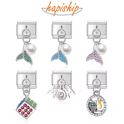 Hapiship Bracelet Daisy Mom Owl Mermaid Tail Dazzling CZ Magic Square Italian Charm Fit 9mm Bracelet
