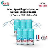 Evian Sparkling Carbonated Natural Mineral Water Bundle Set (330ml x 6 Cans)