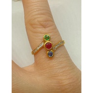 835 黄金三色宝石衬钻石戒指｜835 Gold Ring