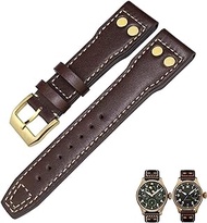 GANYUU 20mm 21mm 22mm Genuine Leather Bronze Rivet Watchband Fit For IWC Bronze Big Pilots Mark 18 Spitfire Watch Strap (Color : Brown, Size : 21mm)