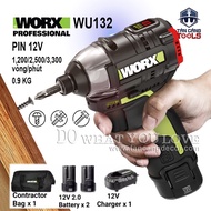 Worx WU132-21 12V Battery Powered Impact Screwdriver Combo (Body, 2 2.0Ah Batteries, 1 Charger, 1 Pl