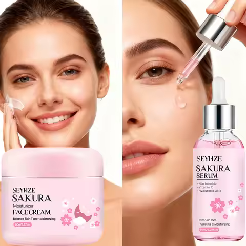 SEYHZE Sakura Collagen Essence + Moisturizing Cream Facial Care Set - 2pcs Packed with Collagen Pept