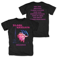 เสื้อยืดคอกลมแขนสั้นผ้าฝ้ายแท้ Pure Cotton Black Sabbath Paranoid Tracklist สำหรับผู้ชาย ทรงหลวม แฟช