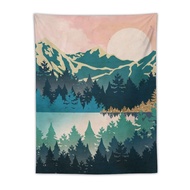 Mountain Forest Tapestry Pink Sunset Nature Wall Hanging