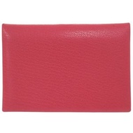 愛馬仕 Calvi Duo Chevre Mysore Rose Extreme 零錢包，成色極佳，銀色五金，U 字印記（2022 年款），紅色，0697 [二手] 愛馬仕