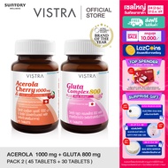 [ Beauty WhiteSet  2 ขวด ] Vistra Acerola Cherry 1000mg PLUS Citrus Bioflavavonoids ( 45 เม็ด ) + VI