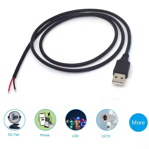 20AWG USB Male Cable Ends USB A Male 2 Pin Bare Wire 12V 5A Power Pigtail 2 Wire End Cable for DIY U