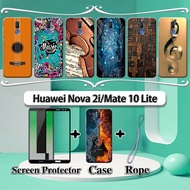 2 IN 1 Huawei Nova 2i Mate 10 Lite Case with Tempered Glass Curved Ceramic Screen Protector Music