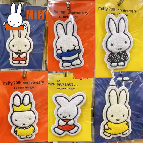 Kawaii Miffy 70th Anniversary Plush Embroidery Brooch Cute Rabbit Embroidered Applique DIY Clothing 