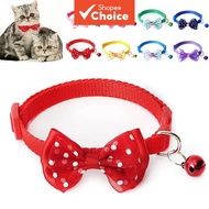 Polka Dot Mesh Bow Pet Collar with Bell Adjustable Nylon Cat Neckband , Puppy Dress Dog Clothes Male