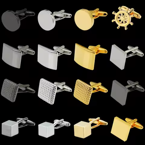 High Quality Men's French Shirt Cufflinks Copper Metal Cuffs Button Round Square Design Jewellery