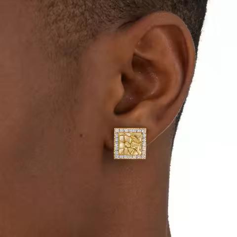 9mm Mini Irregular Square Shape Stud Earrings Hip Hop Style for Men And Women Gift with Crystal CZ Z