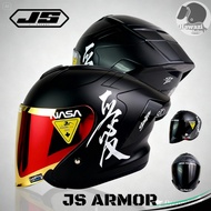 Helmet JS Armor Black Doff Solid Single Visor All Variants Handsome Kanji Sticker Package | Motorcyc