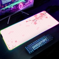 Large LED Desk Mats XXL Pink Sakura RGB Mousepad 90x40cm Keyboard Mat Table Pad Gamer Luminous Mousepads Backlit Deskpads