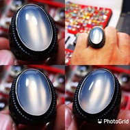 Cincin Batu Akik Asli Natural Anggur Putih Fenomena Cats Eye Ring Titanium Anti Karat Anti Gatal