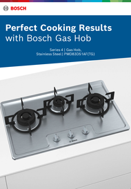 Bosch PMD83D51AF Built In Stainless steel Glass Gas Hob 3 gas burners  78cm width, powerful 5 Kw wok burner , 2 kw center burner, electric ignition,suitable for Town Gas only. 2 years local warranty