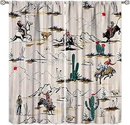 Yearn Jear Vintage West Cowboy Curtains,Rustic Wild West Cowboy Ride Horse and Desert Cactus Window