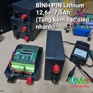 BÌNH ACQUY PIN Lithium 126v - 75Ah Tặng kèm sạc siêu nhanh Lithium 126v. Gồm 9 viên Pin sạc Lishen 2