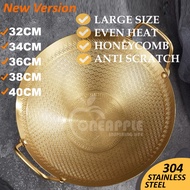 32cm, 34cm, 36cm, 38cm &amp; 40cm GOLD Frying Pan Sultan Wok Honeycomb Stainless Steel Kuali Anti Calar Tidak Melekat